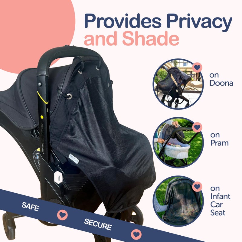 IntiMom Stroller Sun Shade - Universal UV Protection Cover for Strollers Sunshade with See Through, Clip-On Sun Blocker, Sun Shield for Baby, Breathable Adjustable Fit, Full Coverage, M Black - Image 5